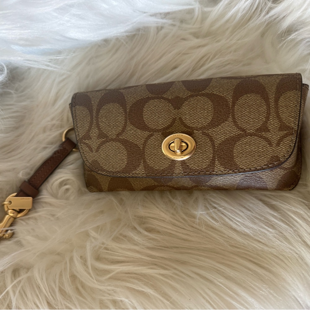 Coach Tan and Brown Monogram Clutch